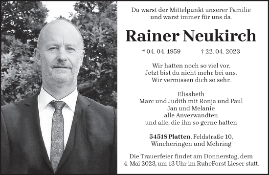 Traueranzeige von Rainer Neukirch von trierischer_volksfreund