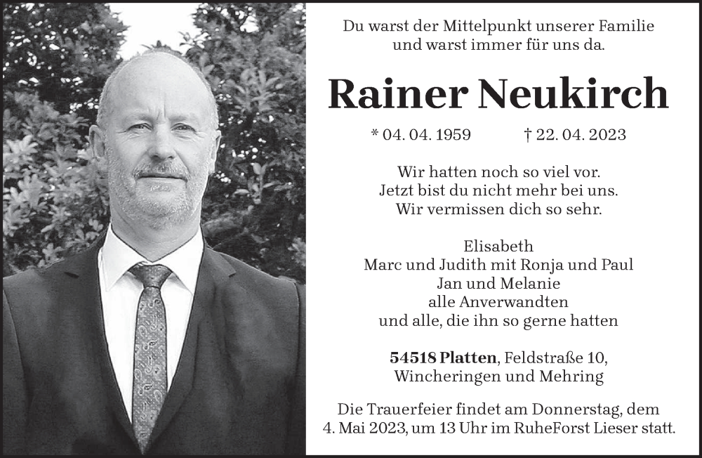  Traueranzeige für Rainer Neukirch vom 29.04.2023 aus trierischer_volksfreund