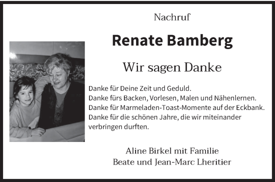 Traueranzeige von Renate Bamberg von trierischer_volksfreund