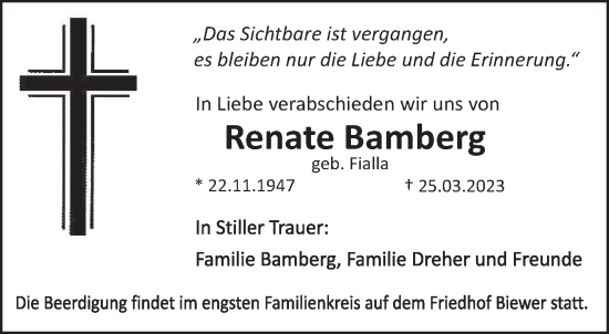 Traueranzeige von Renate Bamberg von trierischer_volksfreund