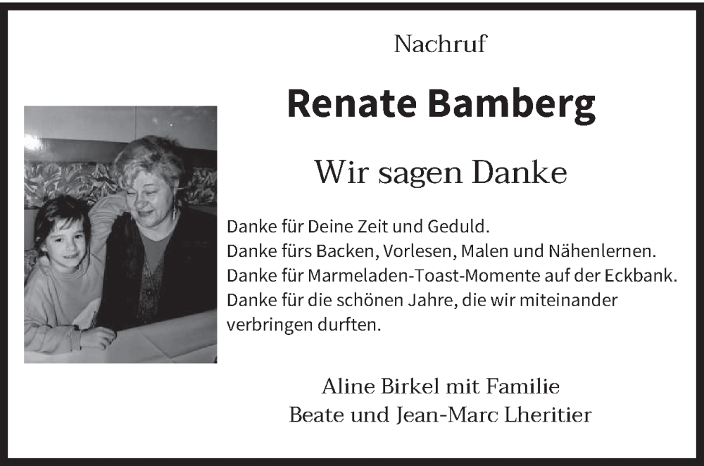  Traueranzeige für Renate Bamberg vom 01.04.2023 aus trierischer_volksfreund