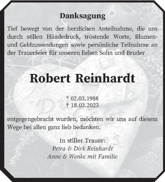 Traueranzeige von Robert Reinhardt von trierischer_volksfreund