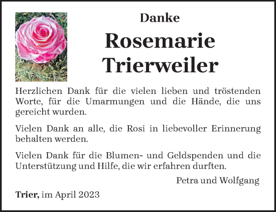 Traueranzeige von Rosemarie Trierweiler von trierischer_volksfreund