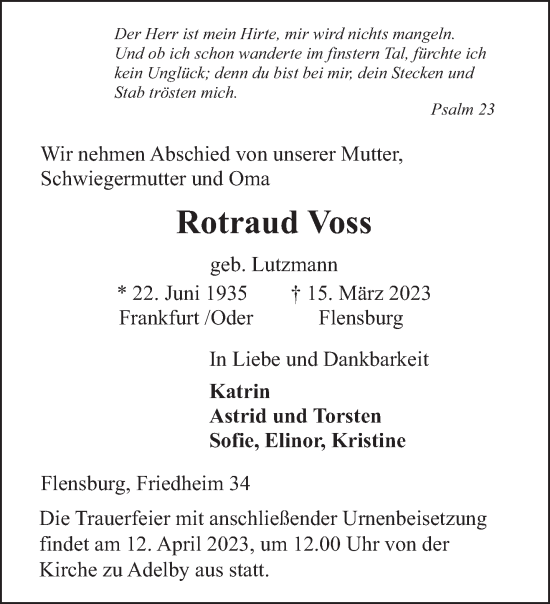 Traueranzeige von Rotraud Voss von trierischer_volksfreund