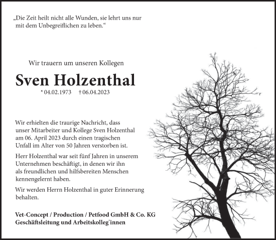 Traueranzeige von Sven Holzenthal von trierischer_volksfreund
