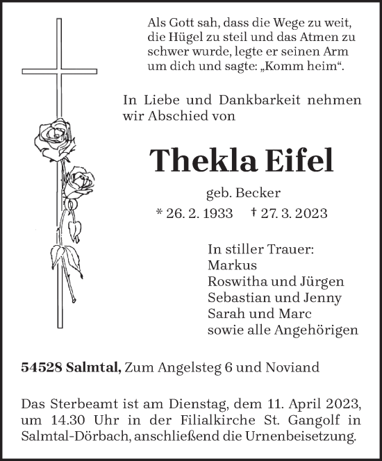 Traueranzeige von Thekla Eifel von trierischer_volksfreund