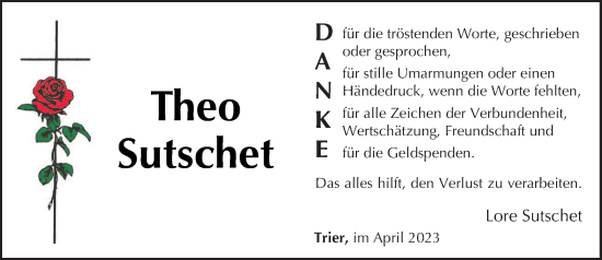 Traueranzeige von Theo Sutschet von trierischer_volksfreund