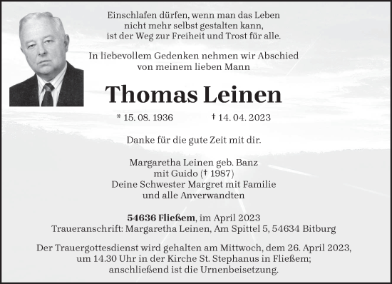 Traueranzeige von Thomas Leinen von trierischer_volksfreund
