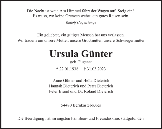 Traueranzeige von Ursula Günter von trierischer_volksfreund