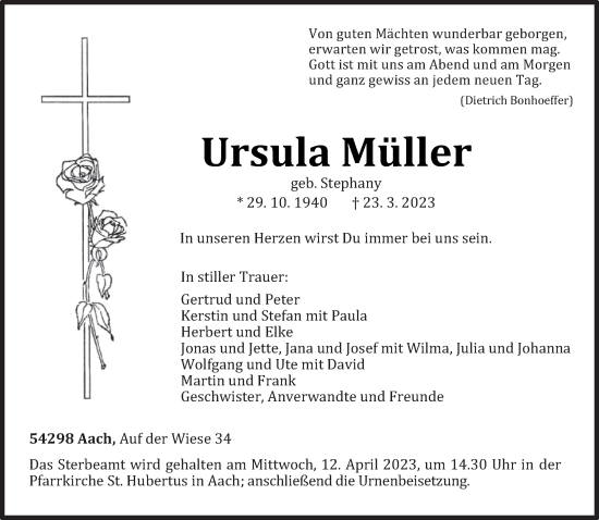 Traueranzeige von Ursula Müller von trierischer_volksfreund