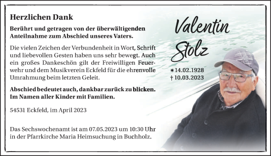 Traueranzeige von Valentin Stolz von trierischer_volksfreund