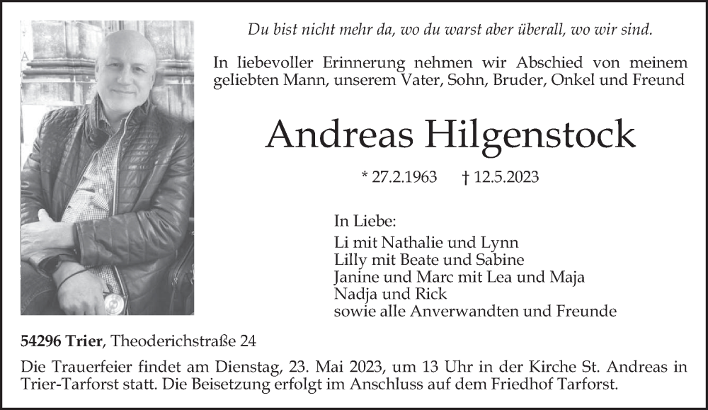  Traueranzeige für Andreas Hilgenstock vom 20.05.2023 aus trierischer_volksfreund