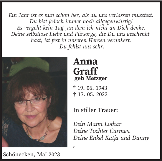 Traueranzeige von Anna Graf von trierischer_volksfreund