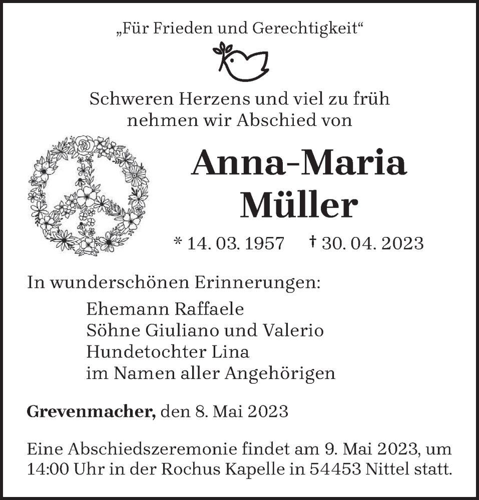 Traueranzeige für Anna-Maria Müller vom 08.05.2023 aus trierischer_volksfreund