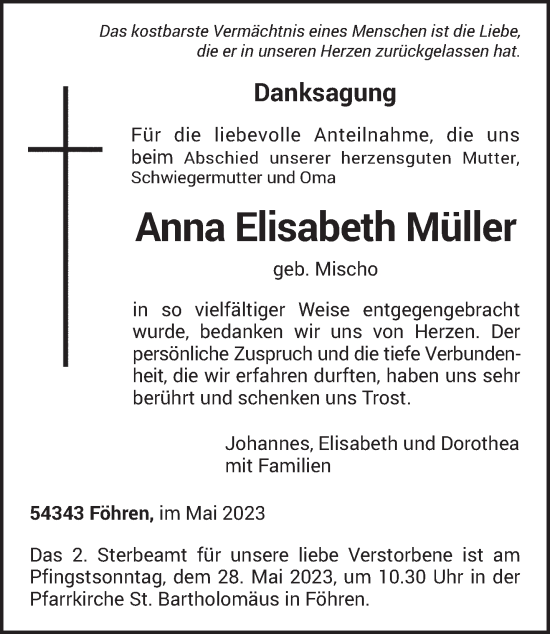 Traueranzeige von Anna Elisabeth Müller von trierischer_volksfreund