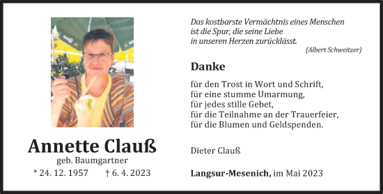 Traueranzeige von Annette Clauß von trierischer_volksfreund