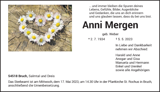 Traueranzeige von Anni Mergen von trierischer_volksfreund