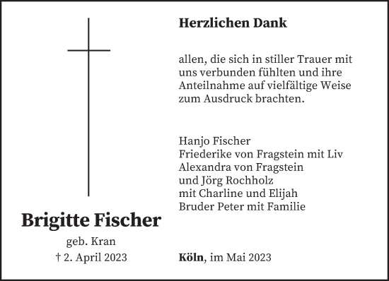 Traueranzeige von Brigitte Fischer von trierischer_volksfreund