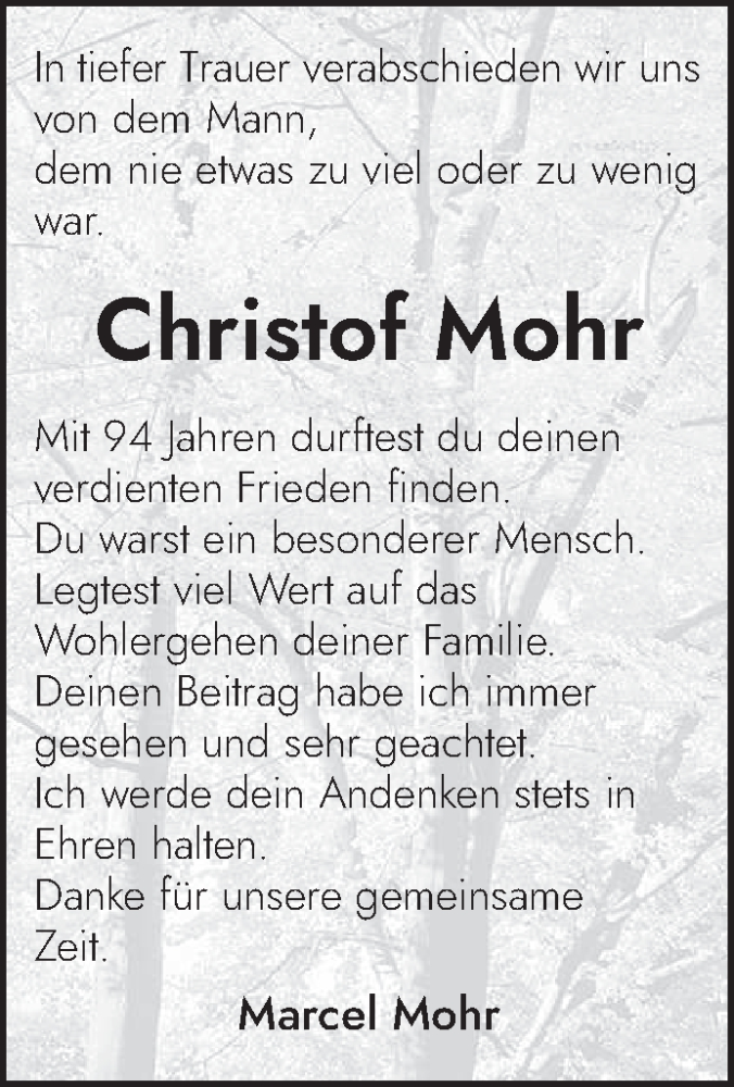  Traueranzeige für Christof Mohr vom 10.05.2023 aus trierischer_volksfreund