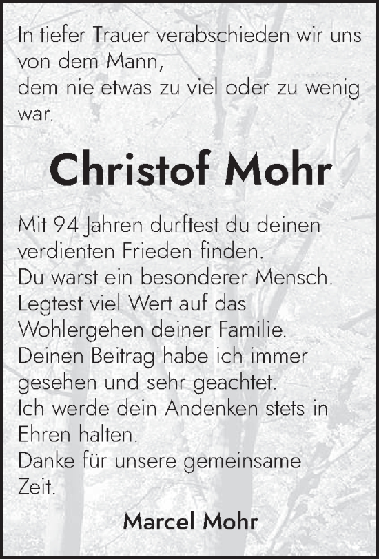 Traueranzeige von Christof Mohr von trierischer_volksfreund