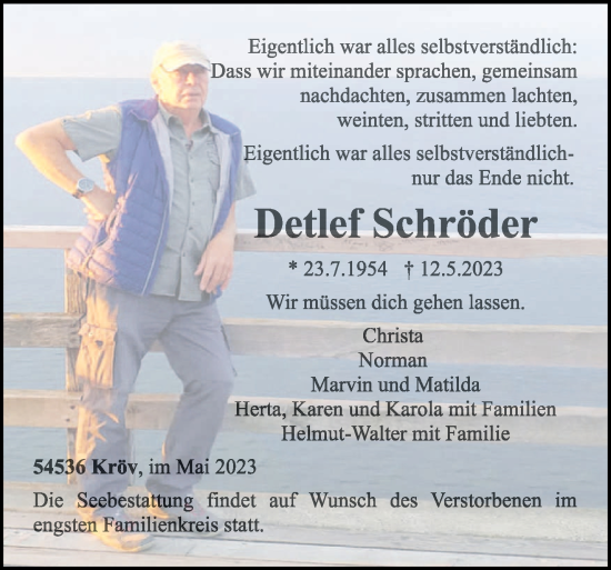 Traueranzeige von Detlef Schröder von trierischer_volksfreund
