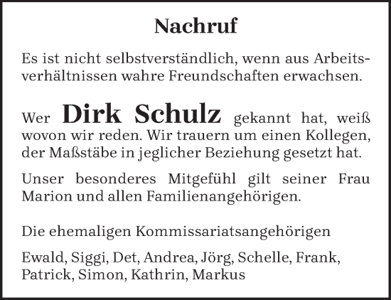 Traueranzeige von Dirk Schulz von trierischer_volksfreund