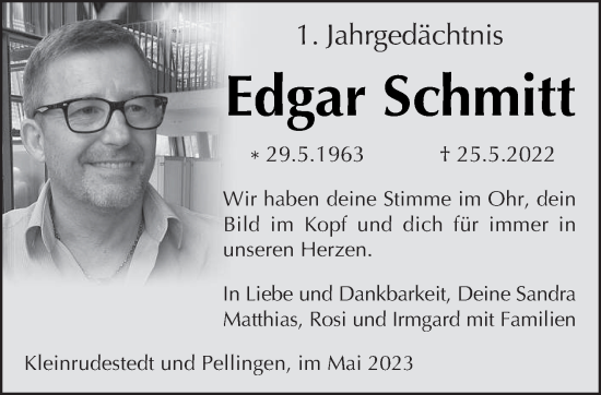 Traueranzeige von Edgar Schmitt von trierischer_volksfreund