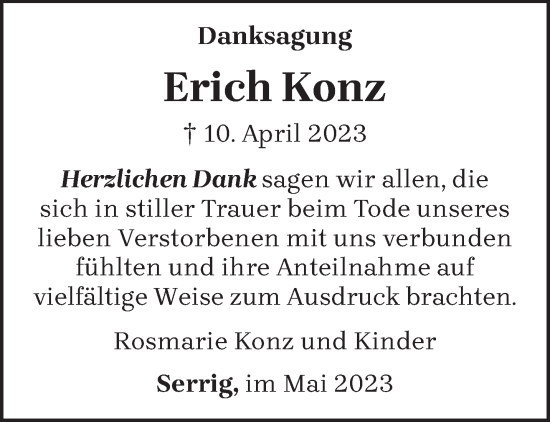Traueranzeige von Erich Konz von trierischer_volksfreund