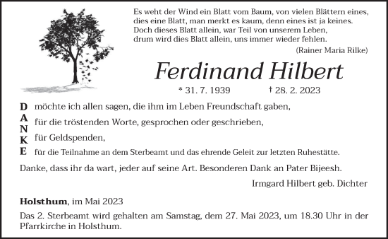 Traueranzeige von Ferdinand Hilbert von trierischer_volksfreund
