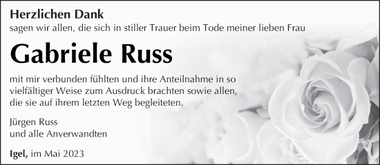 Traueranzeige von Gabriele Russ von trierischer_volksfreund
