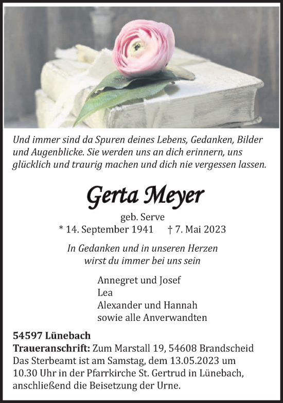 Traueranzeige von Gerta Meyer von trierischer_volksfreund