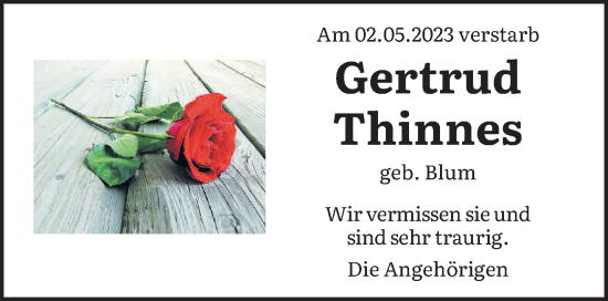 Traueranzeige von Gertrud Thinnes von trierischer_volksfreund