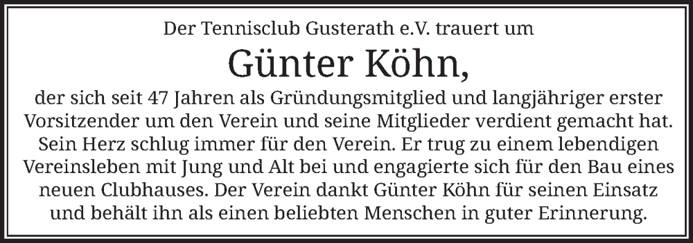  Traueranzeige für Günter Köhn vom 26.05.2023 aus trierischer_volksfreund