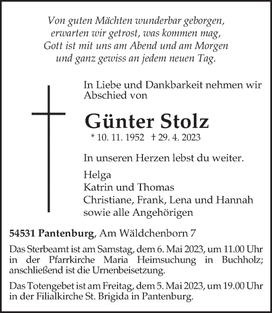 Traueranzeige von Günter Stolz von trierischer_volksfreund