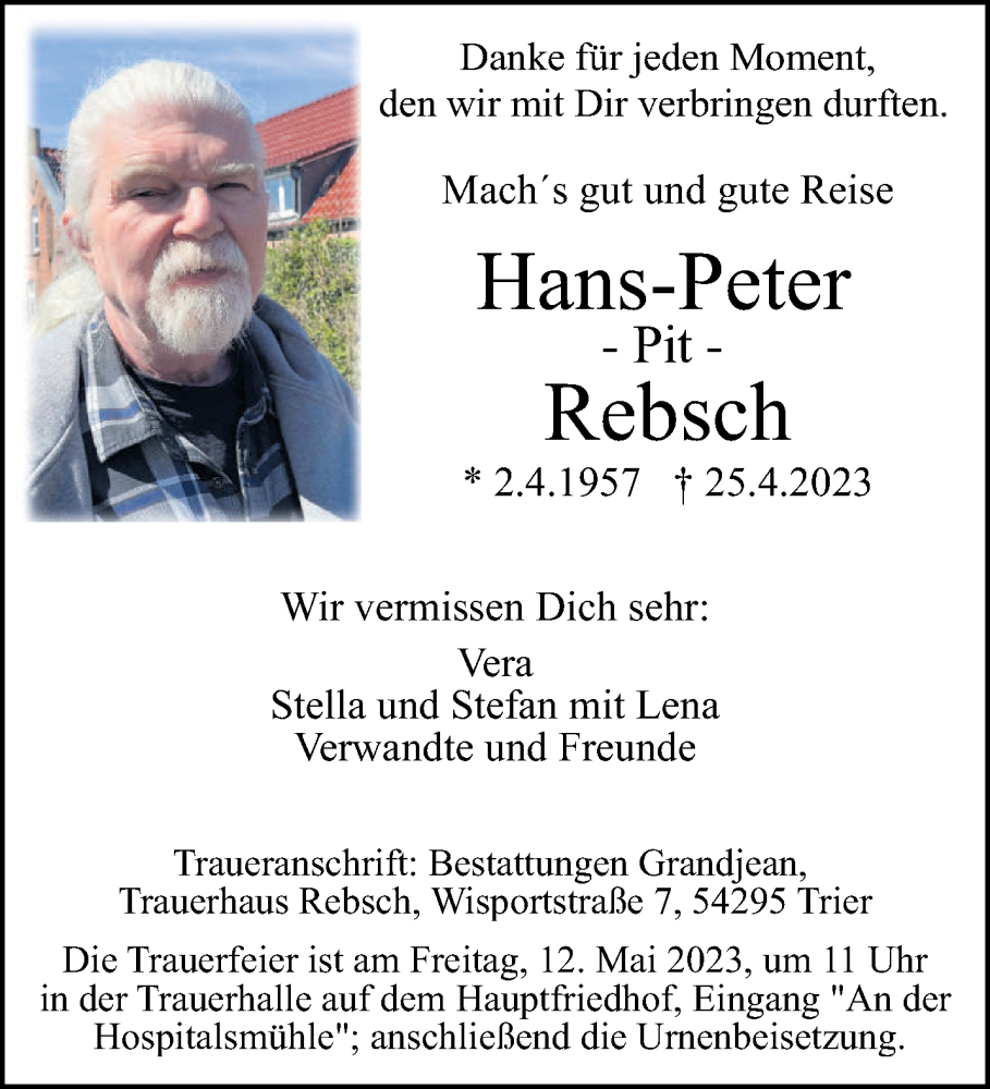  Traueranzeige für Hans-Peter Rebsch vom 06.05.2023 aus trierischer_volksfreund