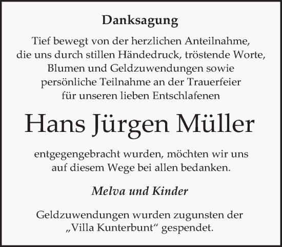 Traueranzeige von Hans Jürgen Müller von trierischer_volksfreund