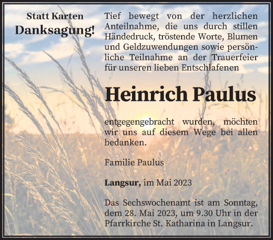 Traueranzeige von Heinrich Paulus von trierischer_volksfreund