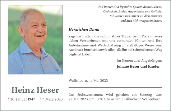 Traueranzeige von Heinz Heser von trierischer_volksfreund
