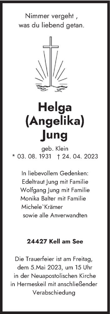 Traueranzeige von Helga Angelika Jung von trierischer_volksfreund