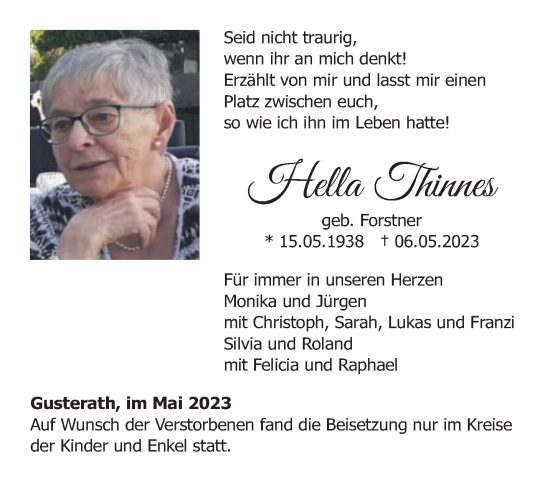 Traueranzeige von Hella Thinnes von trierischer_volksfreund