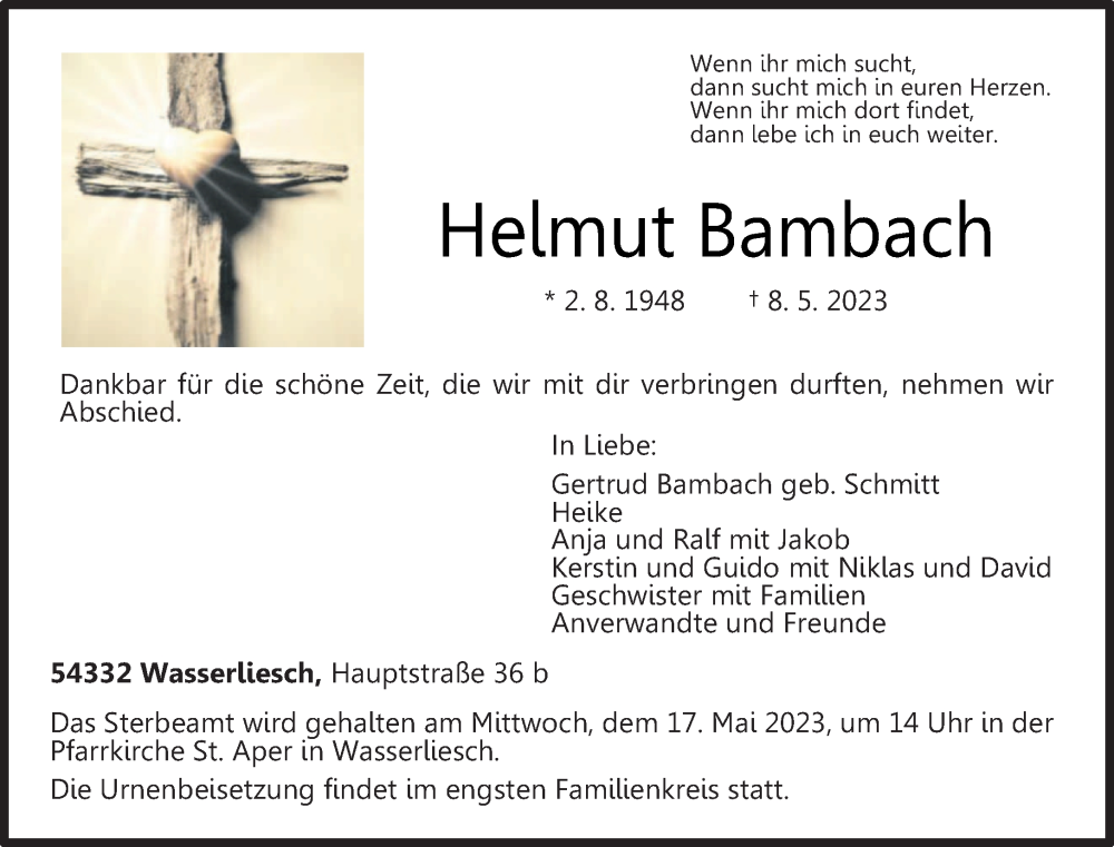  Traueranzeige für Helmut Bambach vom 13.05.2023 aus trierischer_volksfreund