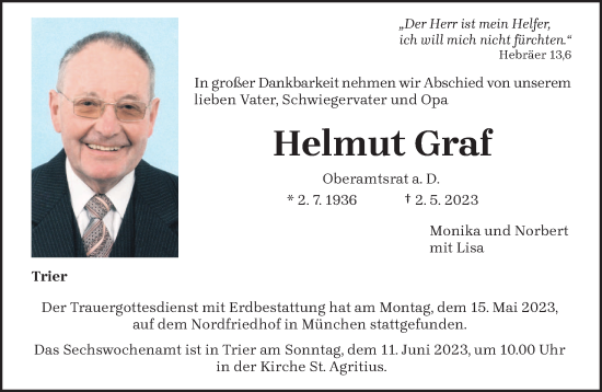 Traueranzeige von Helmut Graf von trierischer_volksfreund