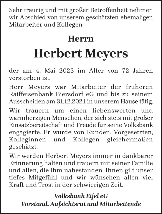 Traueranzeige von Herbert Meyers von trierischer_volksfreund