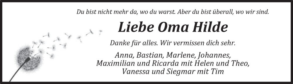  Traueranzeige für Hilde  vom 20.05.2023 aus trierischer_volksfreund