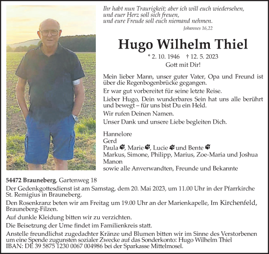 Traueranzeige von HugoWilhelm Thiel von trierischer_volksfreund