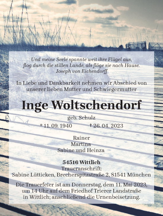 Traueranzeige von Inge Woltschendorf von trierischer_volksfreund