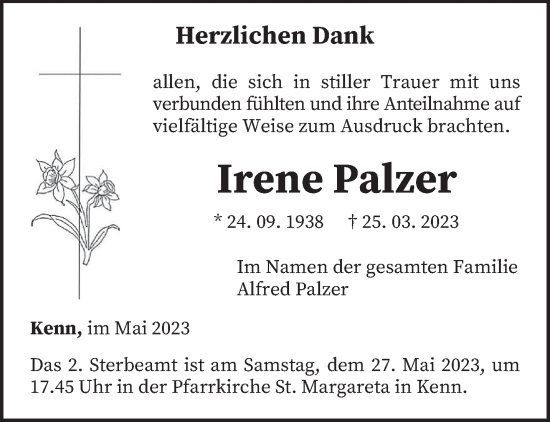 Traueranzeige von Irene Palzer von trierischer_volksfreund