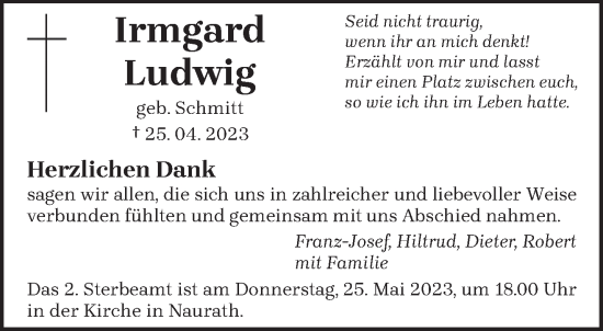 Traueranzeige von Irmgard Ludwig von trierischer_volksfreund