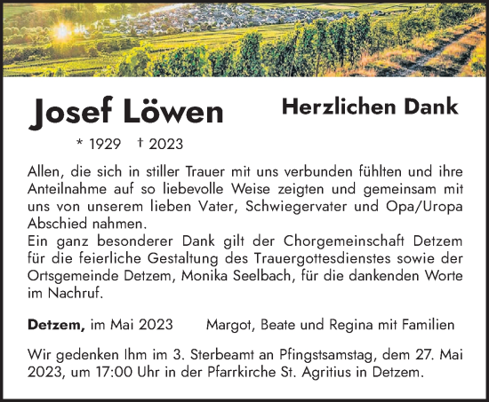 Traueranzeige von Josef Löwen von trierischer_volksfreund