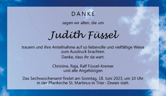 Traueranzeige von Judith Füssel von trierischer_volksfreund